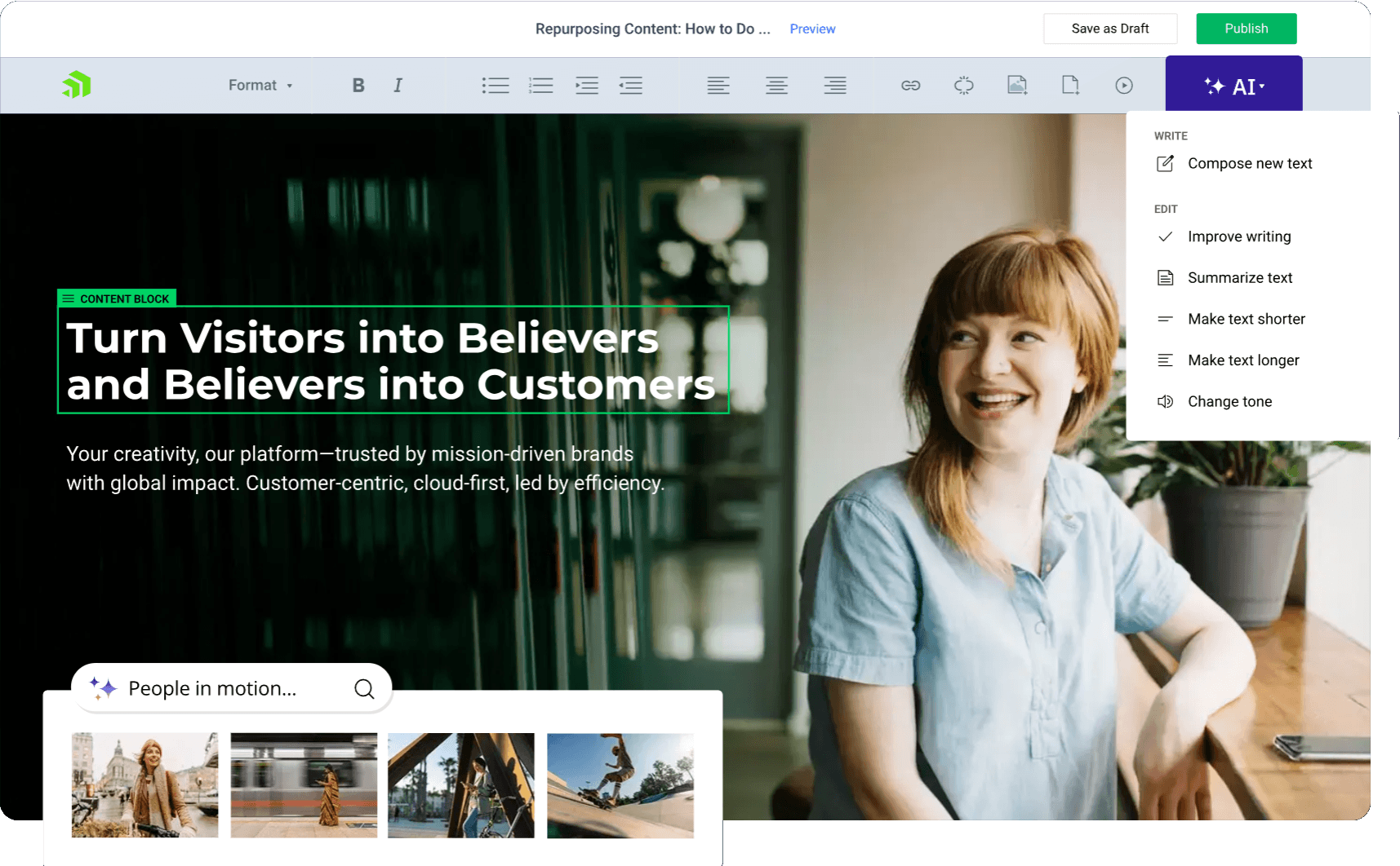 sitefinity ai capabilities mobile hero banner